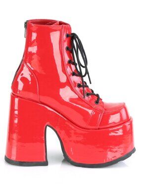 5" Chunky Heel Platform  Red Patent Ankle Boot with Metal Back Zip Closure
